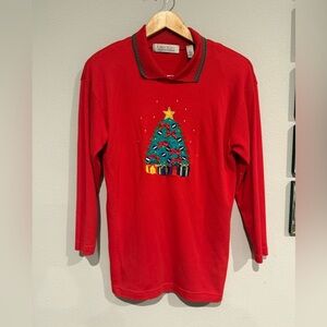 Vintage Karen Scott‎ Women’s RED EMBROIDERED CHRISTMAS TREE DESIGN SWEATSHIRT Sm